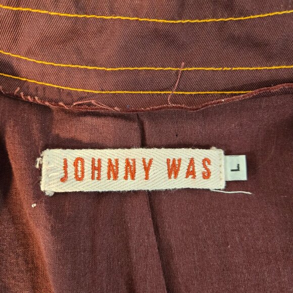 JOHNNY WAS Grunge BURGANDY Frayed Raw Edge Hem Utility Jacket Size L New NO Tag! - Picture 12 of 16